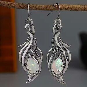Vintage Opalescent Silver Dangle Earrings Bohemian Tribal Artisan Handmade